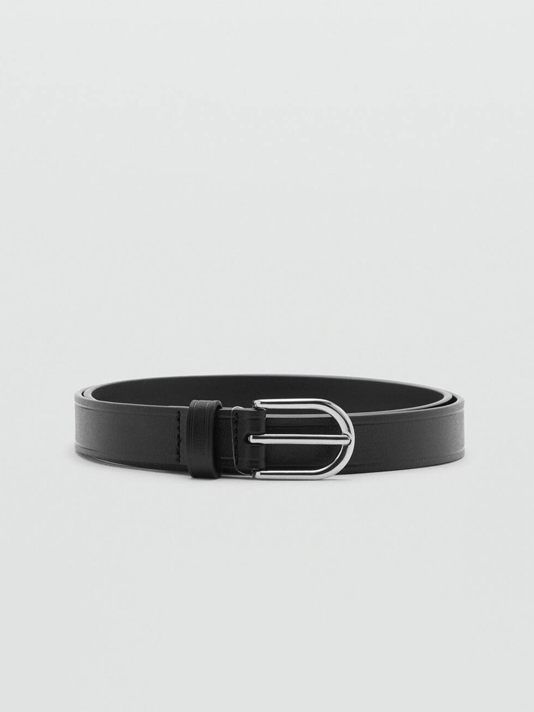 

MANGO MAN Men Leather Buckle Belt, Black