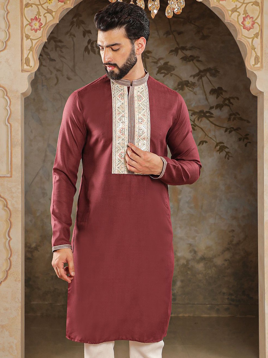 

HOUSE OF DEYANN Men Embellished Kurta, Brown