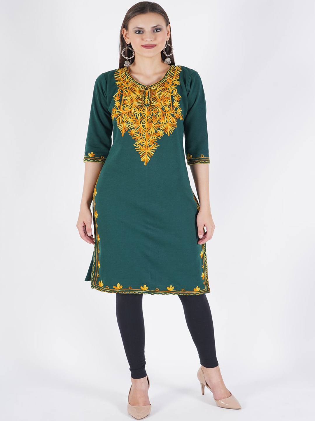 

Trend Level Women Embroidered Woollen Kurta, Green