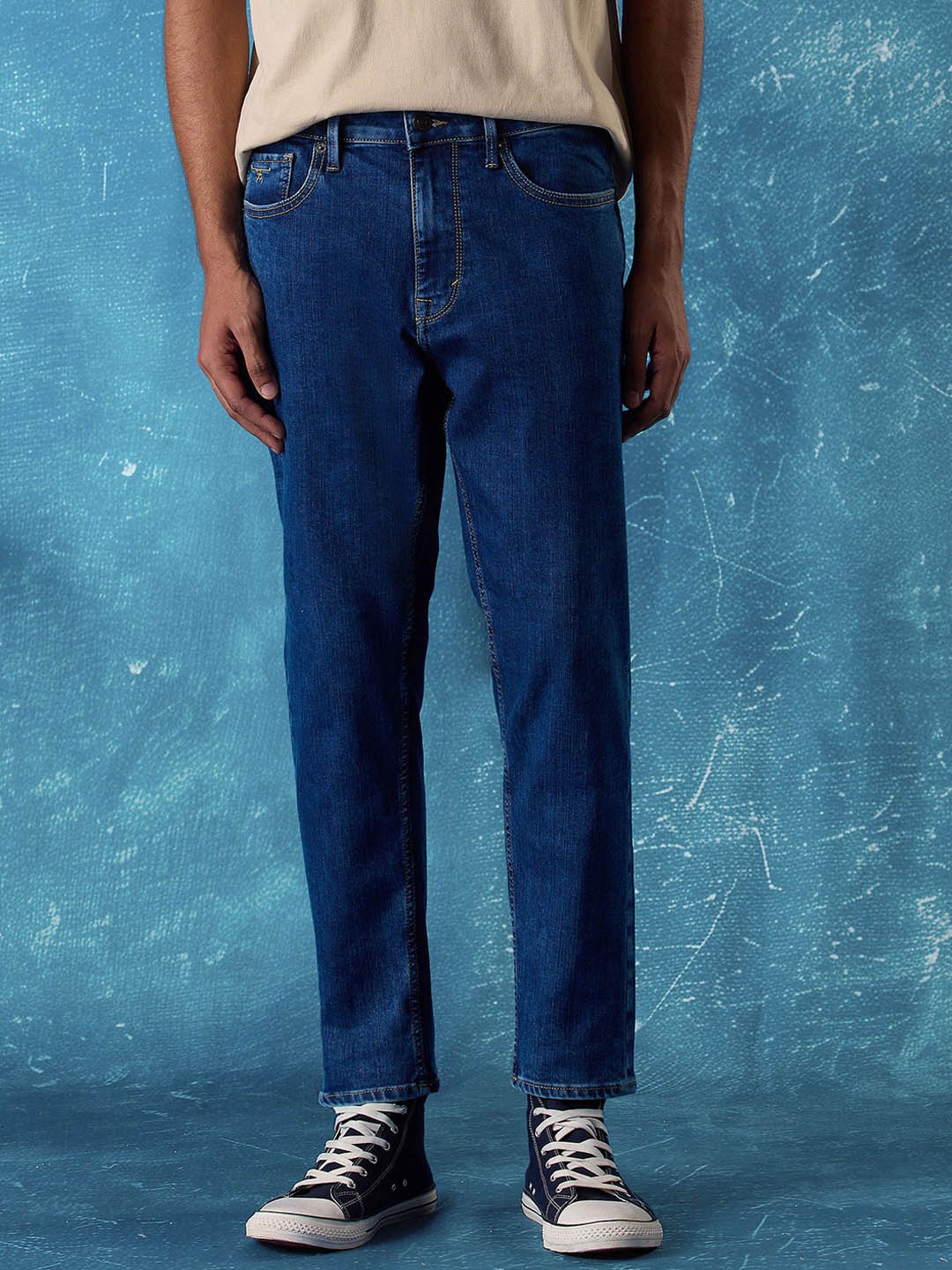 

Flying Machine Men Solid Tapered Fit Stretchable Jeans, Blue