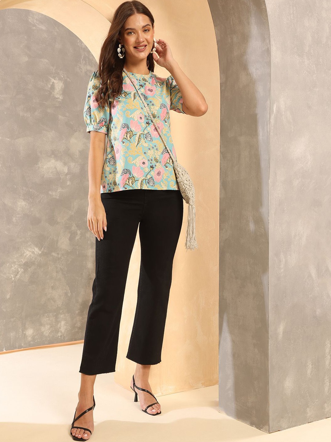 

Anouk Rustic Floral Print Top, Teal
