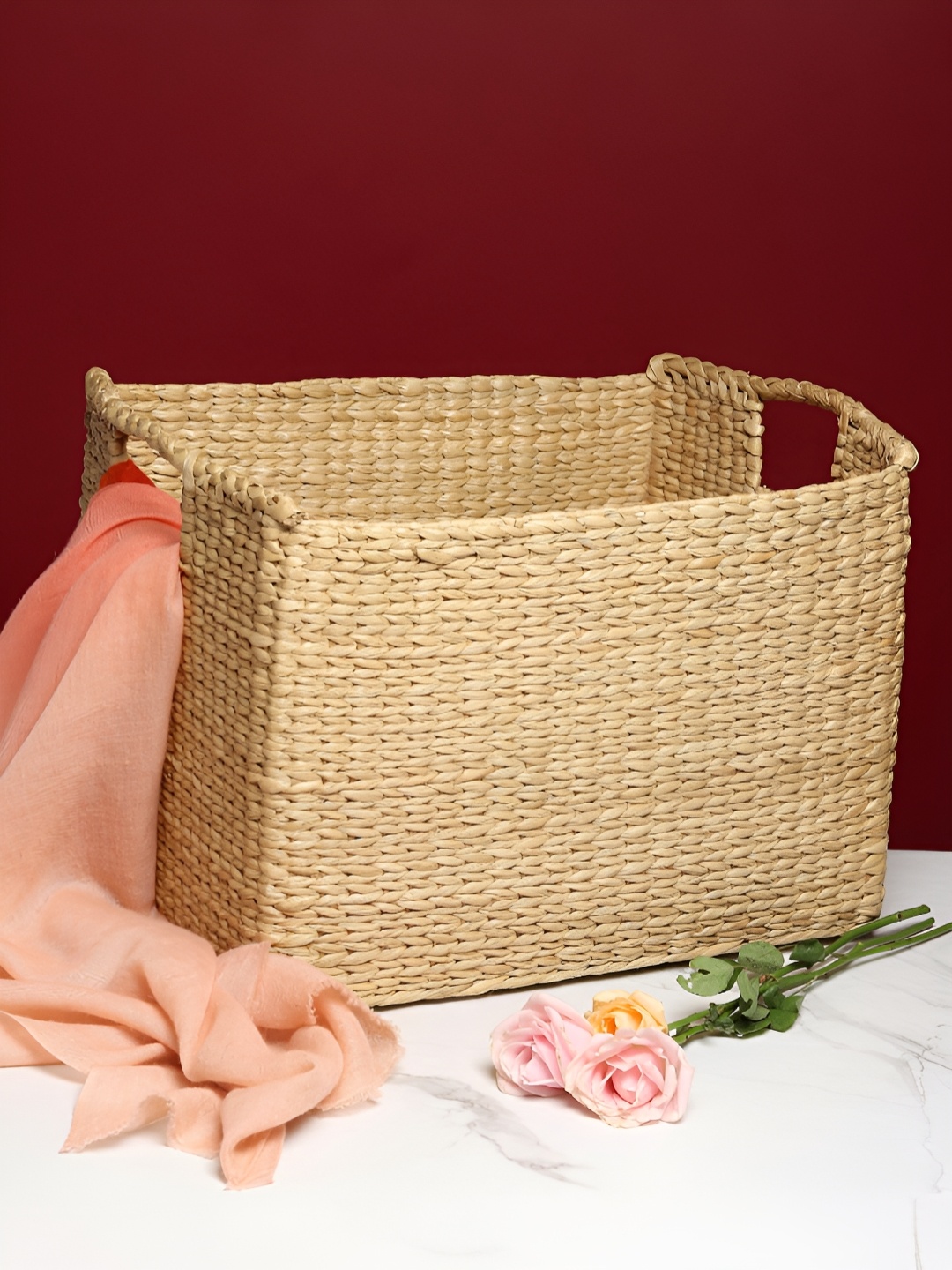 

HABERE INDIA Beige Self Design Reusable Seagrass Multi-Utility Basket With Handles