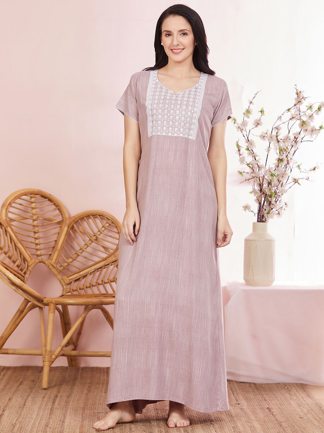 

Sand Dune Embroidered Maxi Nightdress, Pink
