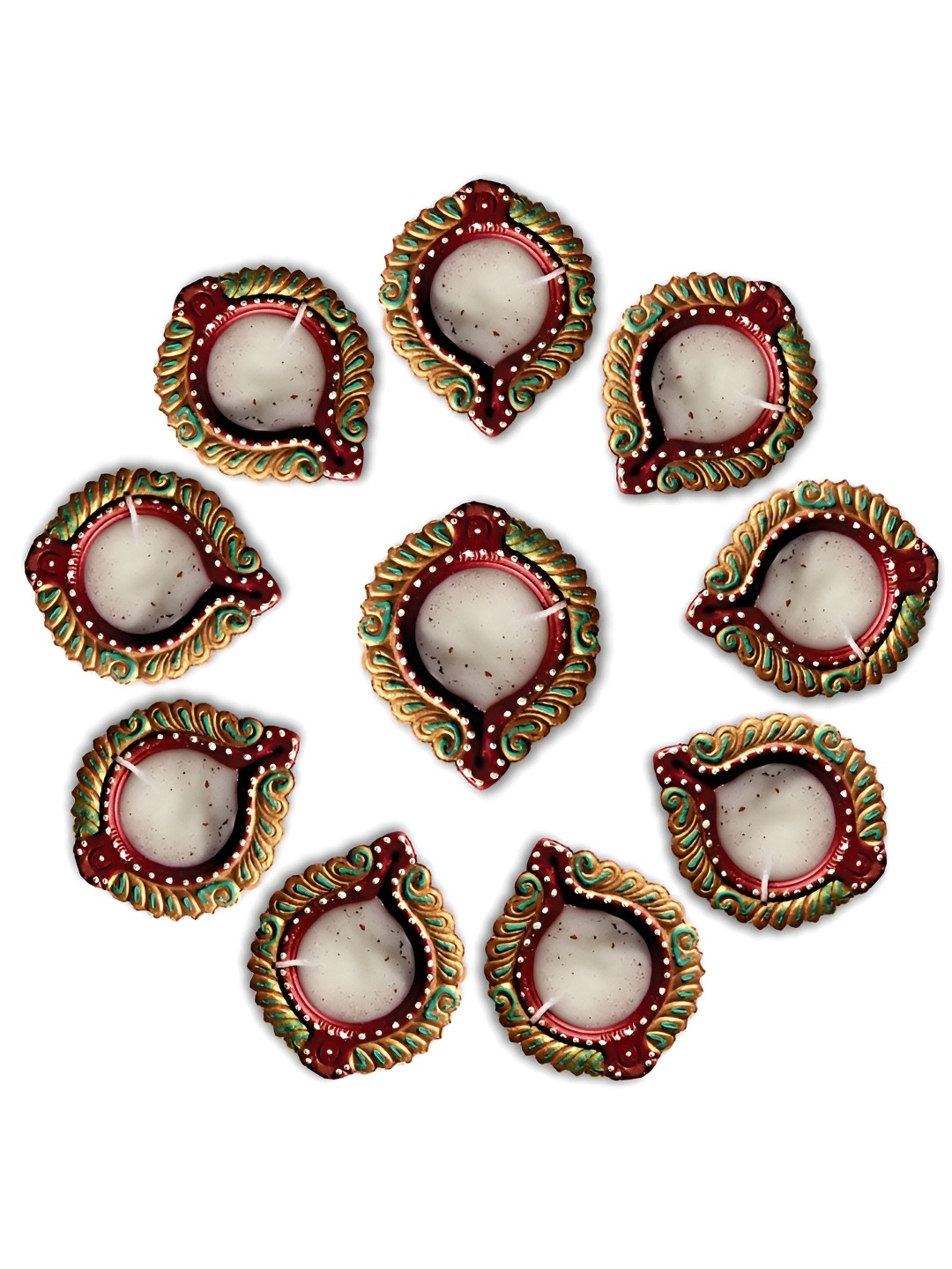 

Indigifts Red & Yellow 10 Pieces Textured Clay Wax Diyas