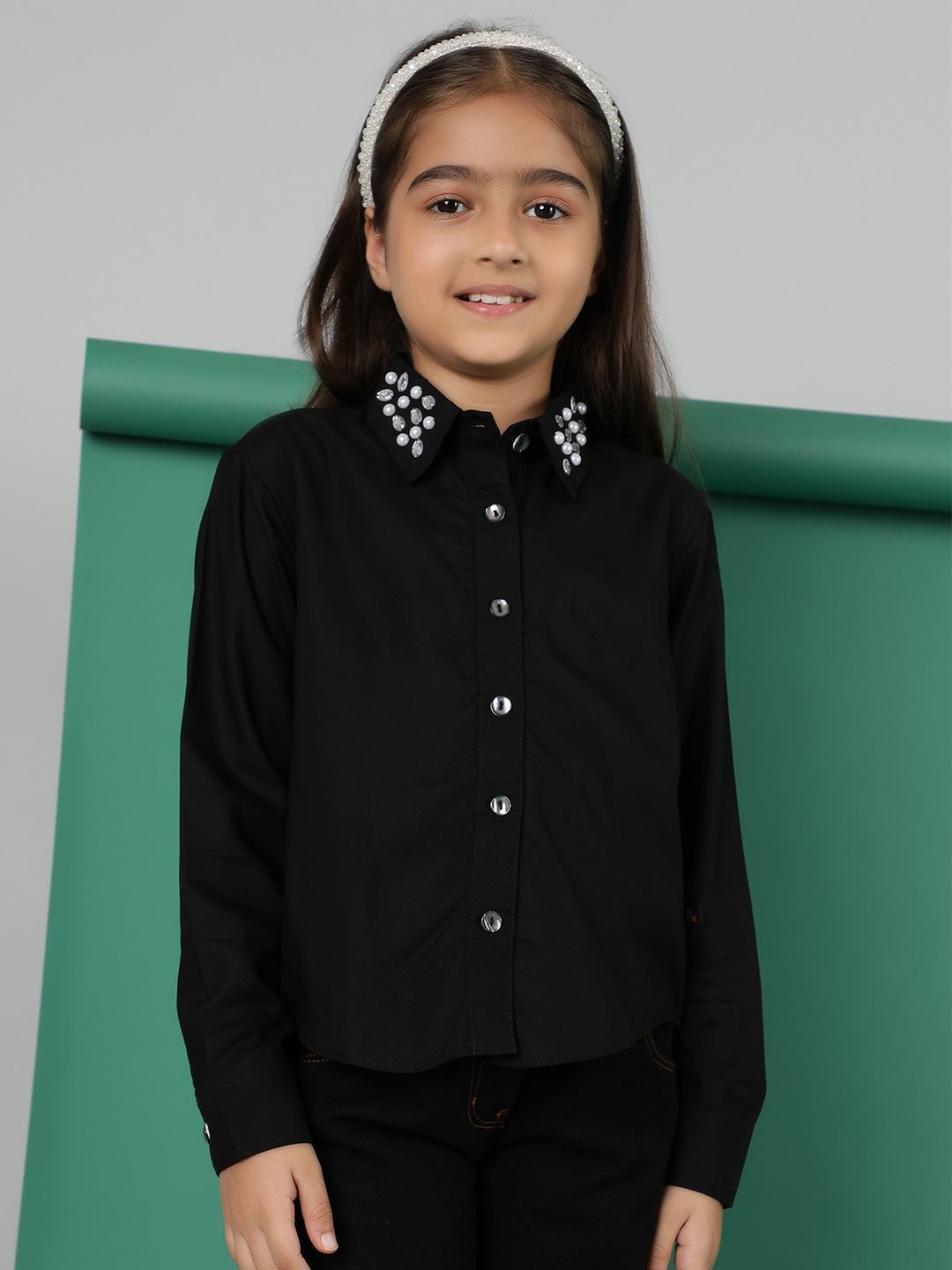 

TALES & STORIES Girls Opaque Casual Shirt, Black