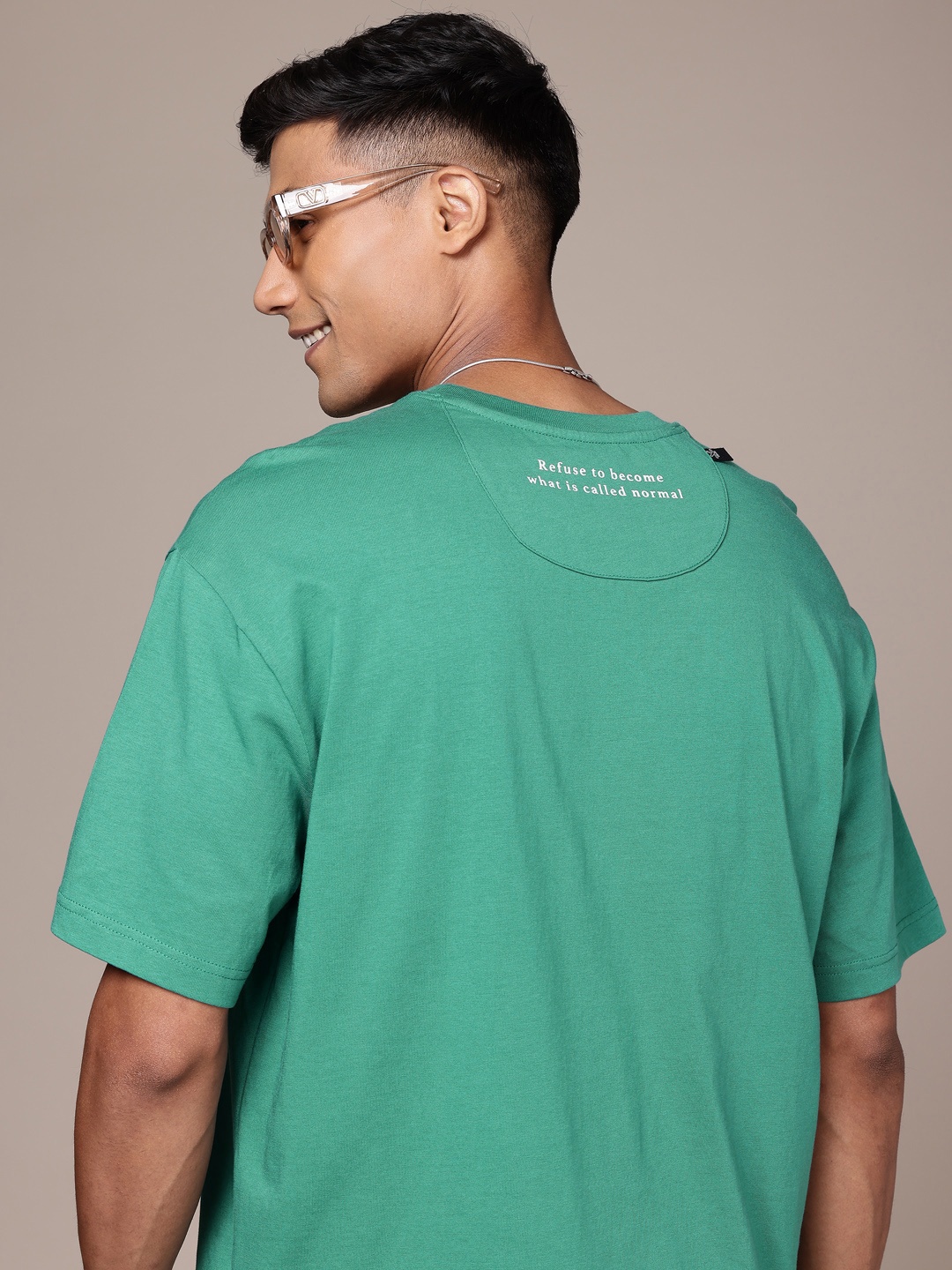 

WROGN Drop-Shoulder Sleeves Pure Cotton Oversized T-shirt, Green