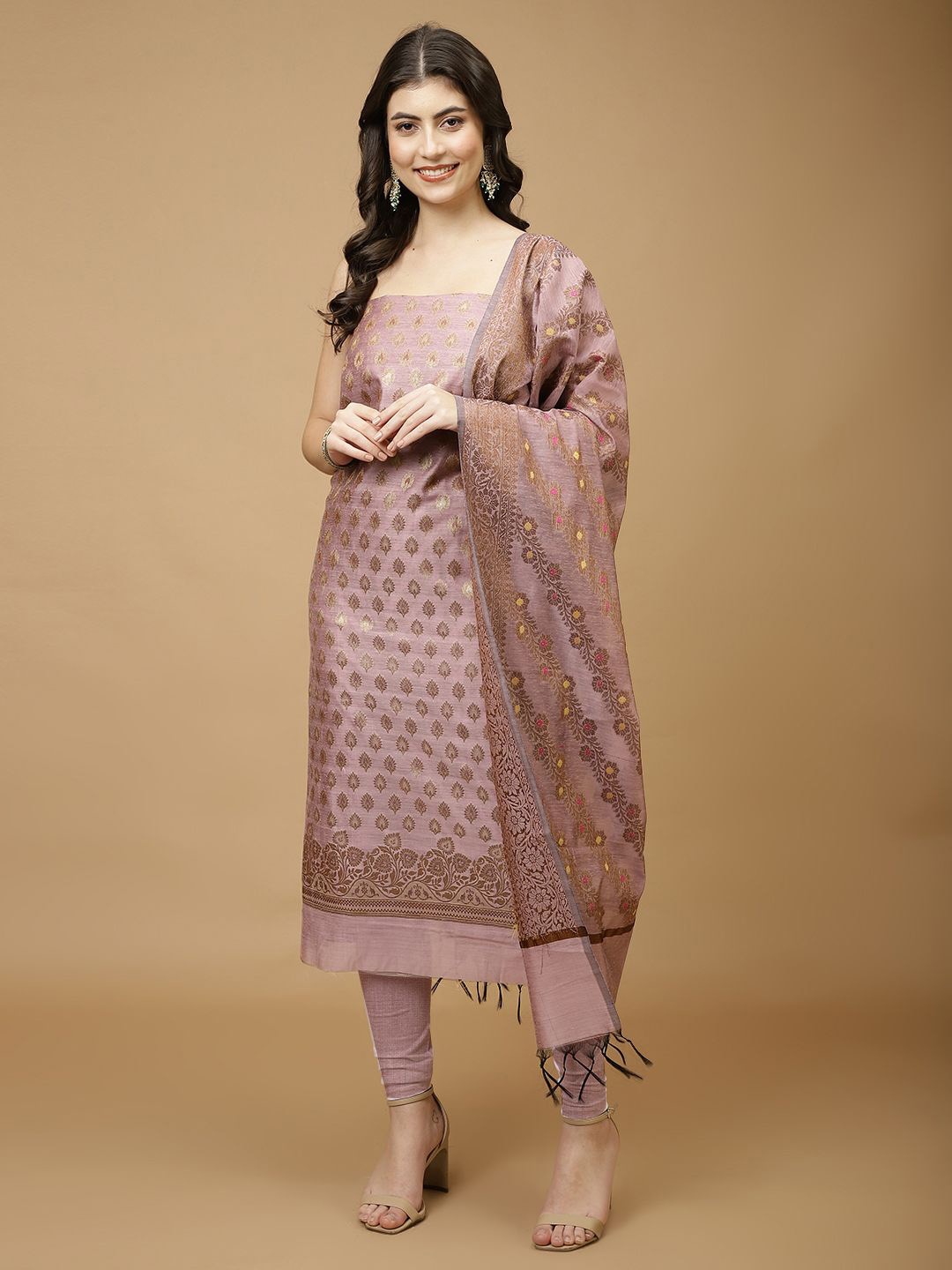

Meena Bazaar Art Silk Unstitched Dress Material, Purple