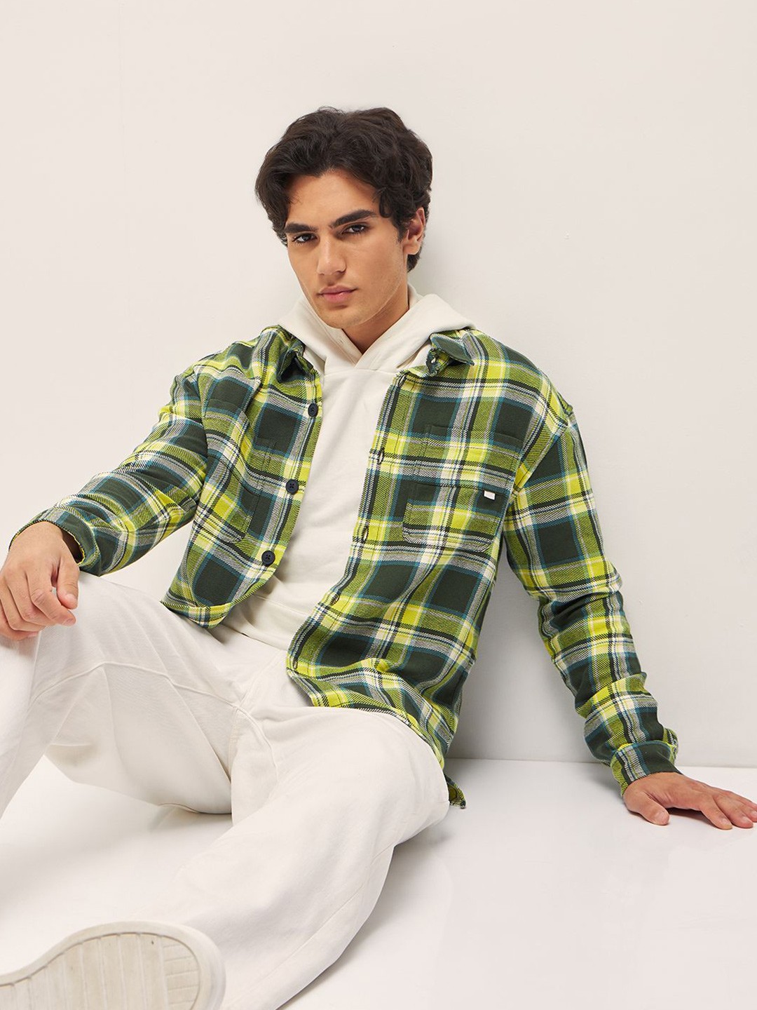 

THE BEAR HOUSE Men Spread Collar Tartan Checked Cotton Relaxed Fit Casual Shirt, Green