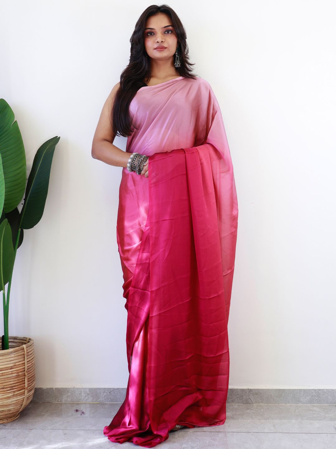 

Mitera Ombre Silk Blend Ready to Wear Saree, Pink