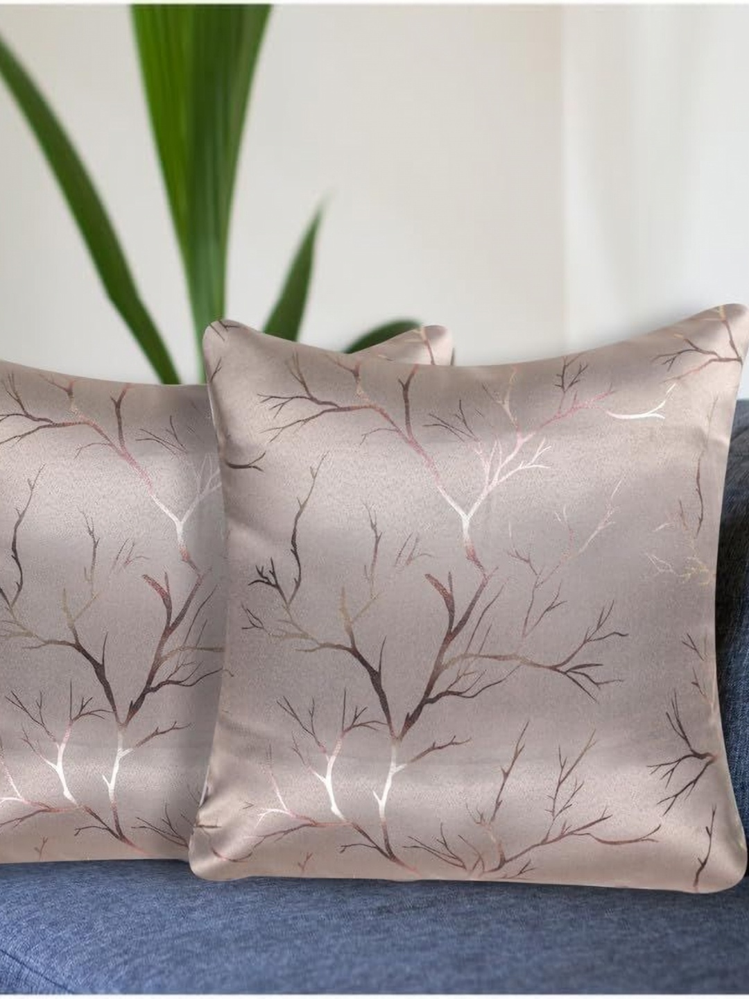 

Vendola Coffee Brown 2 Pieces Floral Square Cushion Covers