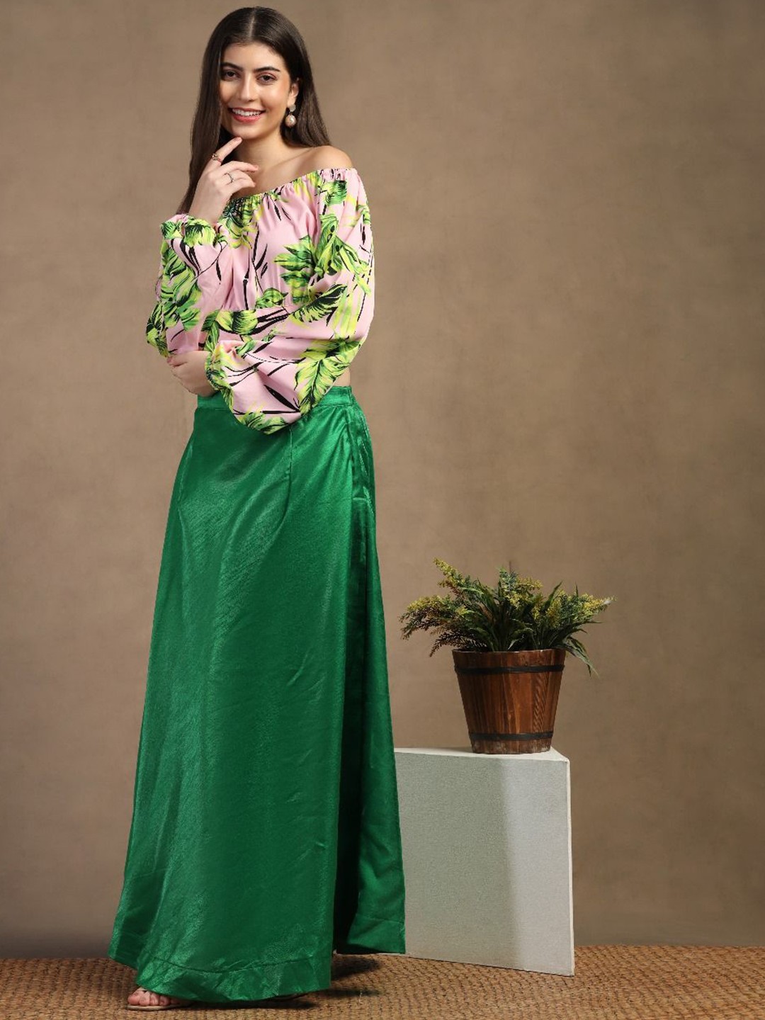 

SHADES OF FAASHION Floral Print Crepe Maxi Dress, Green