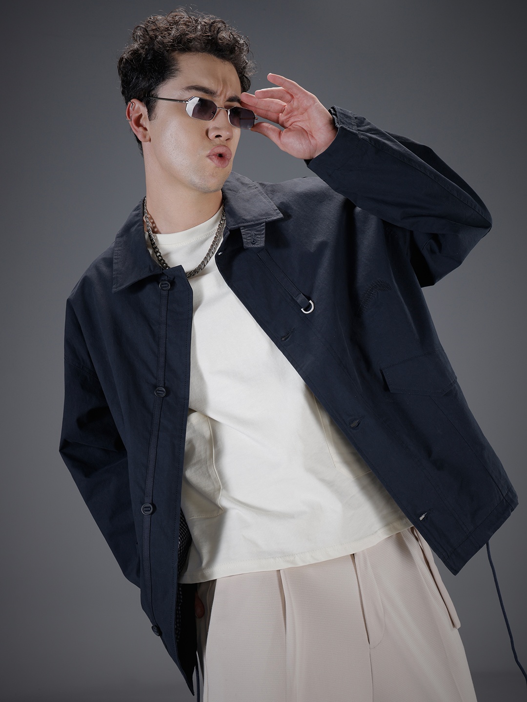 

SOKO STREET Pure Cotton Tailored Jacket, Navy blue