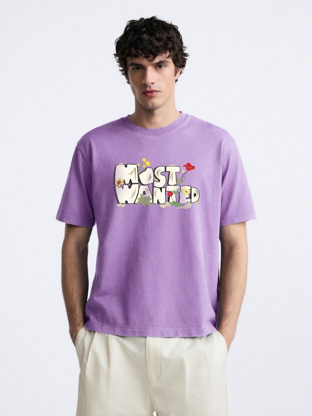 

MISCHIEF MONKEY Women Drop-Shoulder Sleeves Applique T-shirt, Lavender