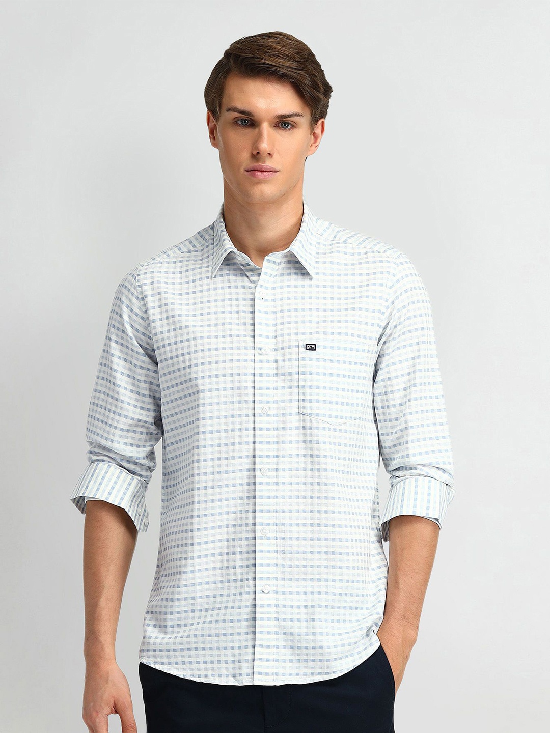

Arrow Sport Men Modern Slim Fit Opaque Checked Casual Shirt, Grey