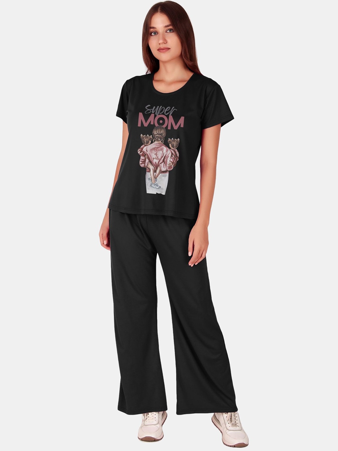 

Fasense Printed Short Sleeve T-Shirt With Trouser Co-Ords, Black