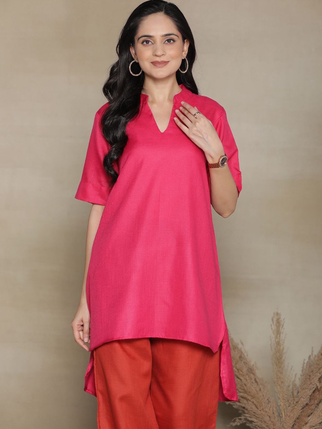 

LetsDressUp Women Pure Cotton High-Low Kurta, Magenta