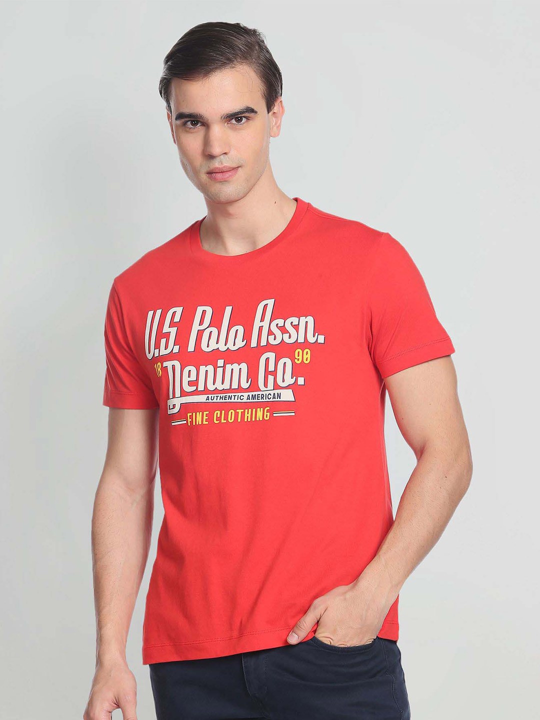 

U.S. Polo Assn. Denim Co. Typographic Brand Logo Print T-Shirt, Red