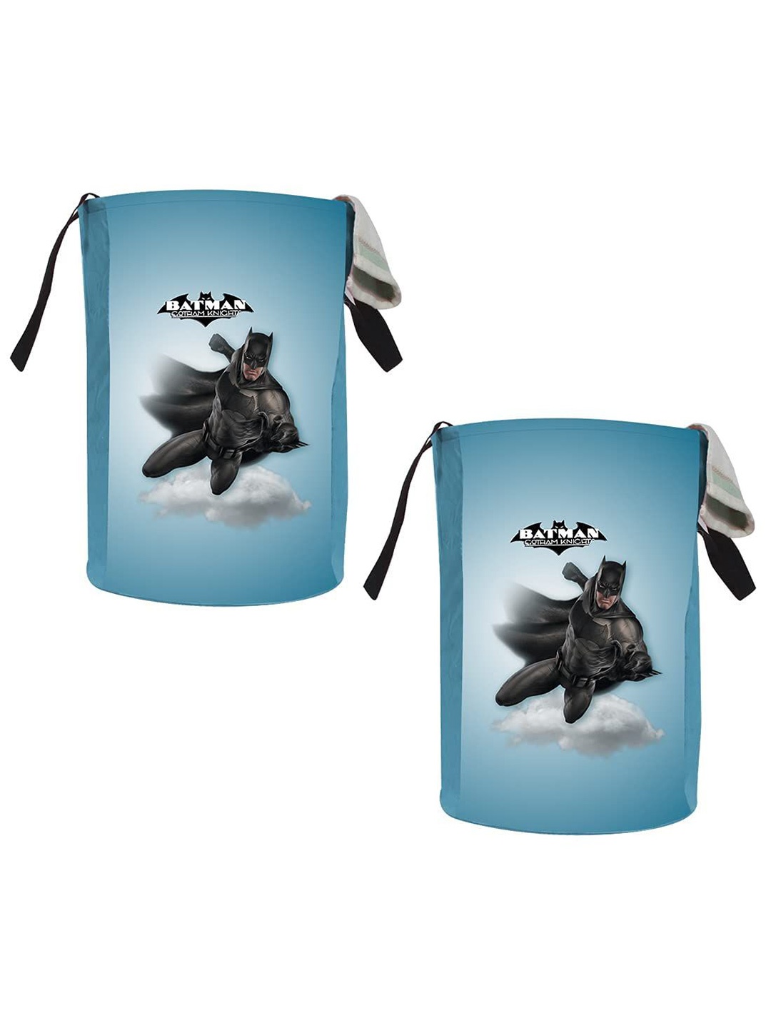 

prettykrafts Blue & Black 2 Pieces Batman Printed Round Foldable Laundry Bag