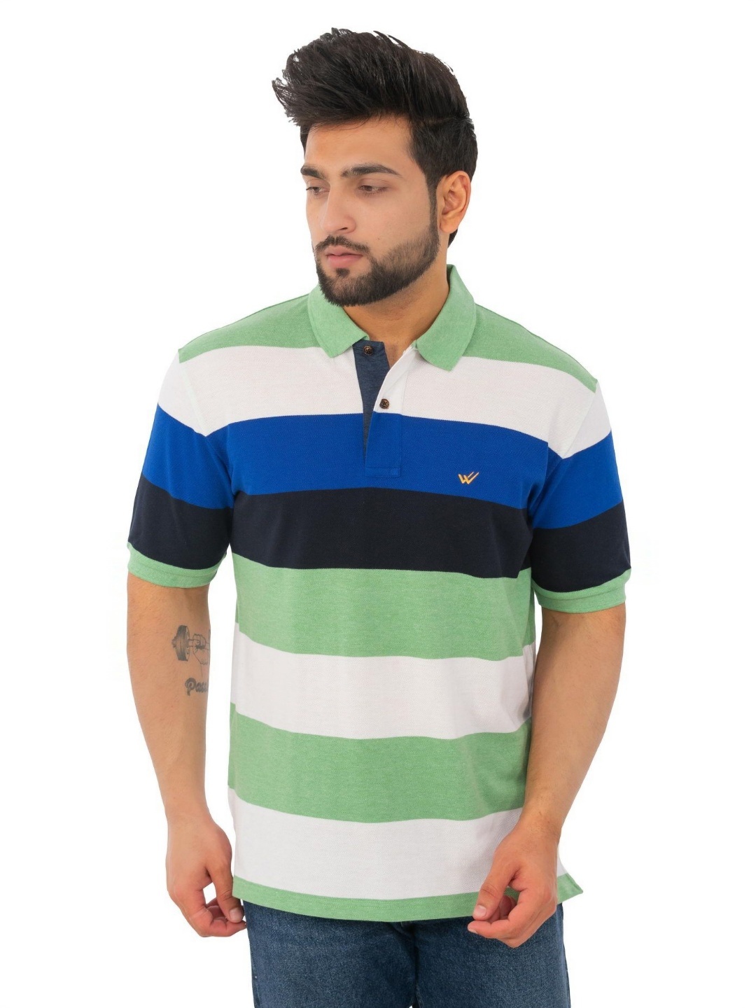 

WILD COPS Men Colourblocked Polo Collar T-shirt, Green