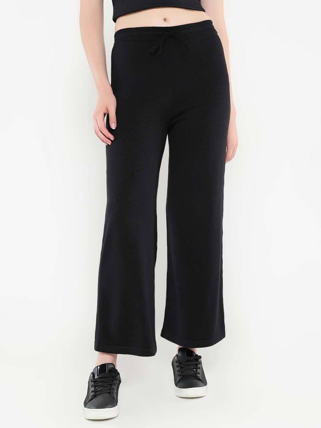 

RAREISM Women Cotton Mid-Rise Relaxed-Fit Track Pants, Black
