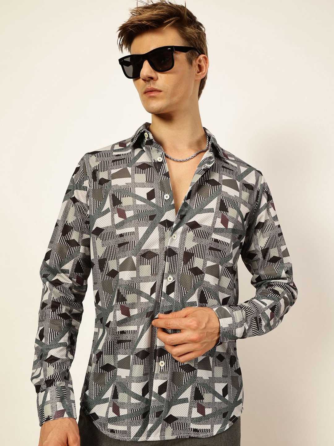 

Thomas Scott Men Premium Slim Fit Opaque Printed Casual Shirt, Green