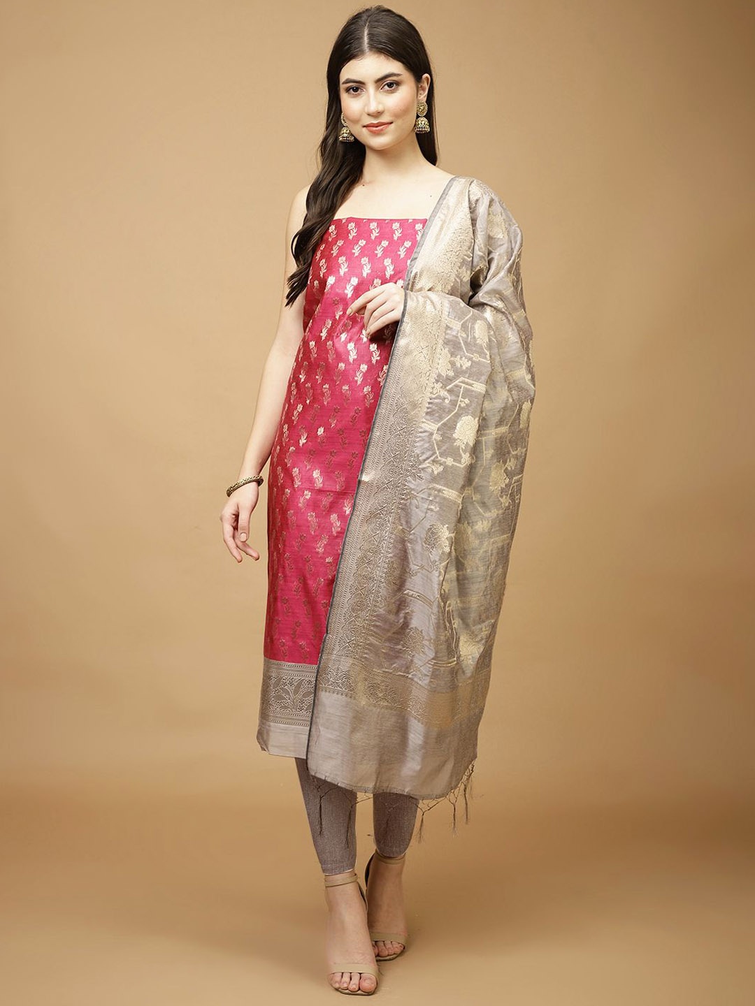 

Meena Bazaar Art Silk Unstitched Dress Material, Pink