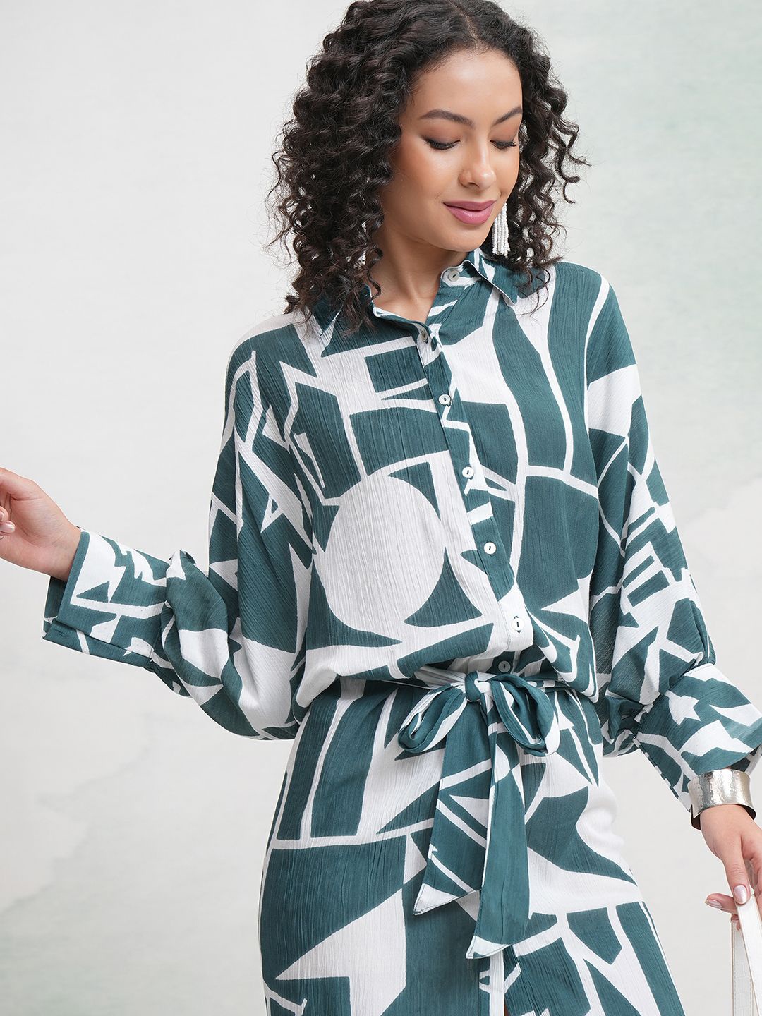 

Vishudh Abstract Printed Shirt Cotton Mini Dress, Blue