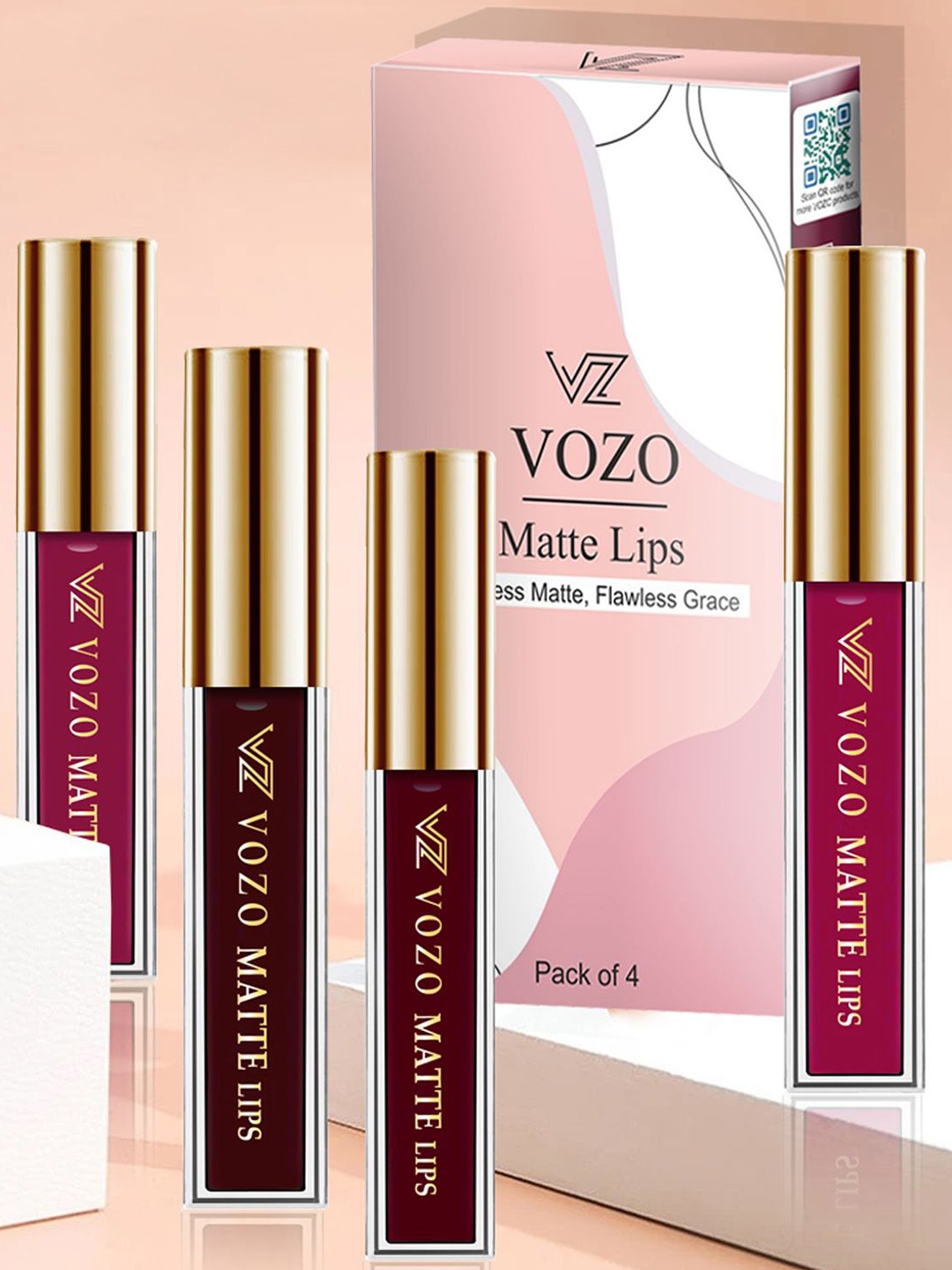 

VOZO Set Of 4 Matte Lips Liquid Lipstick 4 ml Each Shade 101-102-103-106, Red