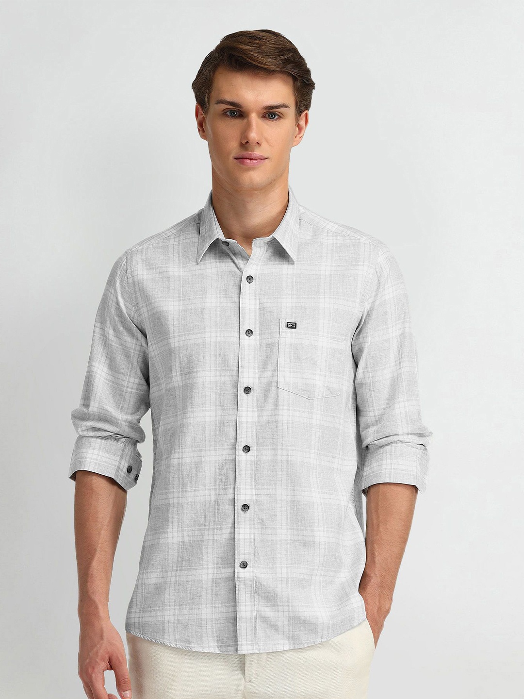 

Arrow Sport Men Modern Slim Fit Opaque Checked Casual Shirt, Grey