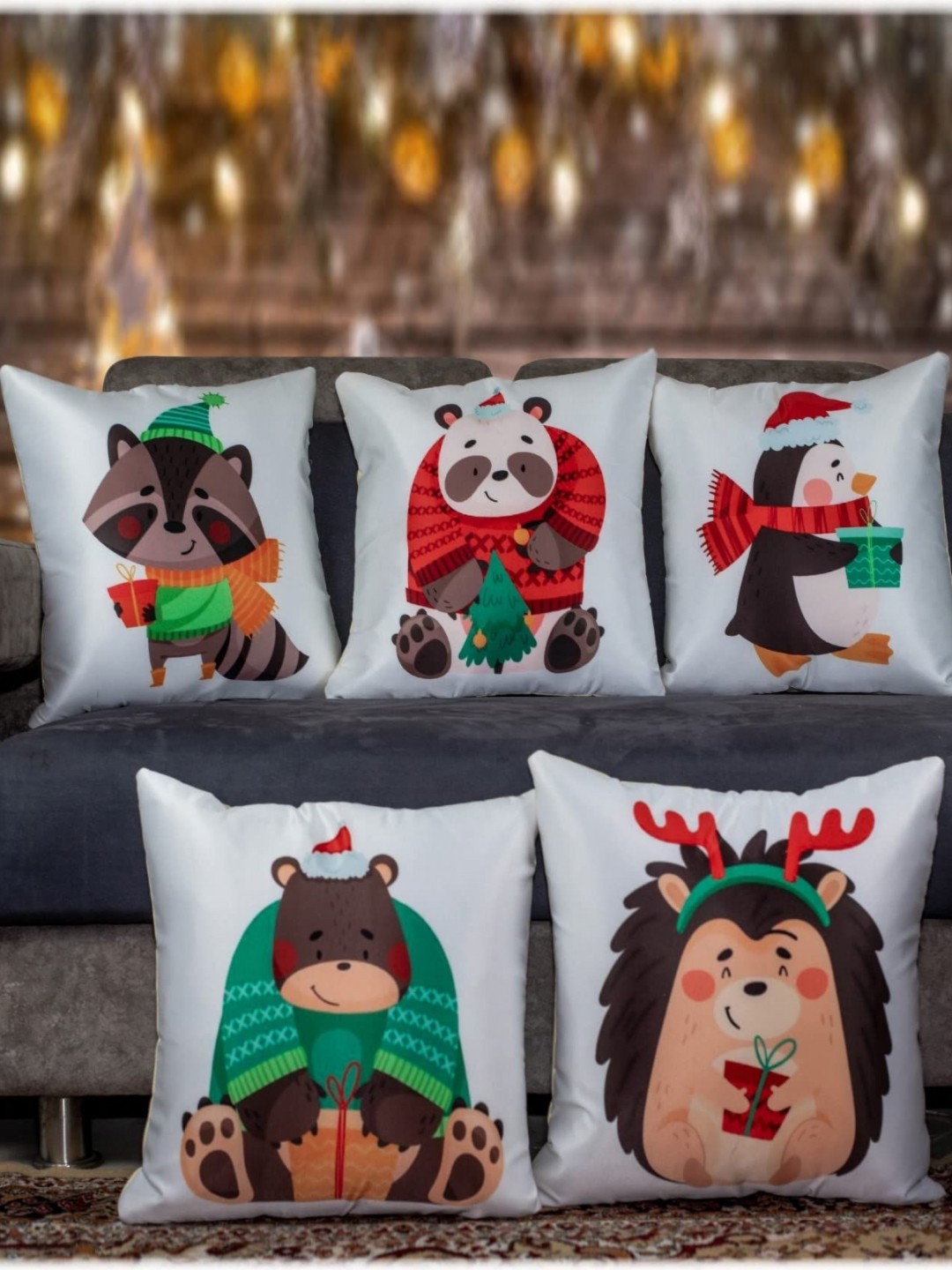 

Vendola White & Brown 5 Pieces Cartoon Characters Square Cushion Covers