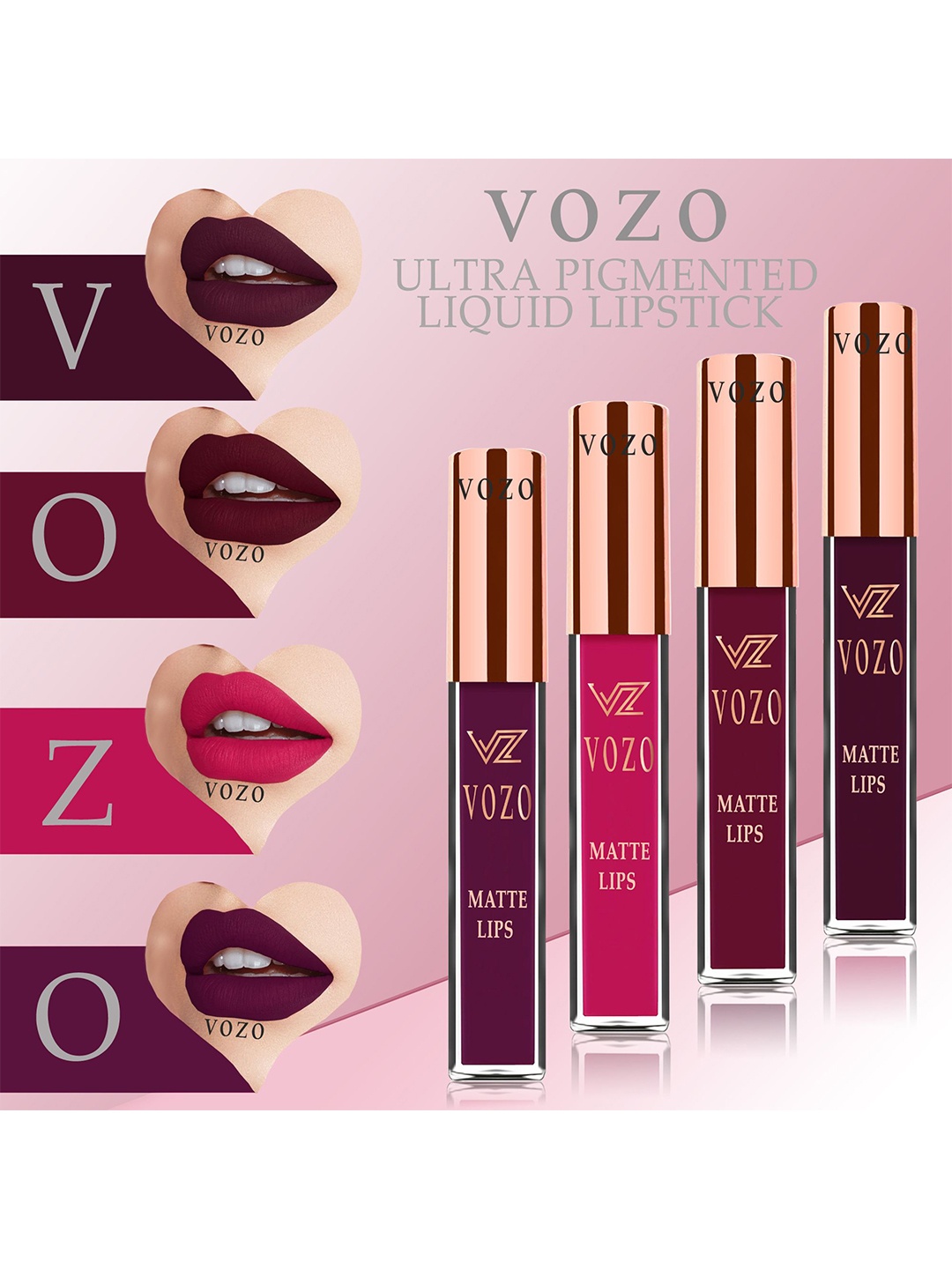 

VOZO Set Of 4 Matte Lips Liquid Lipstick- 4ml Each-Wine102-Maroon103-Magenta105- Wine201, Maroon