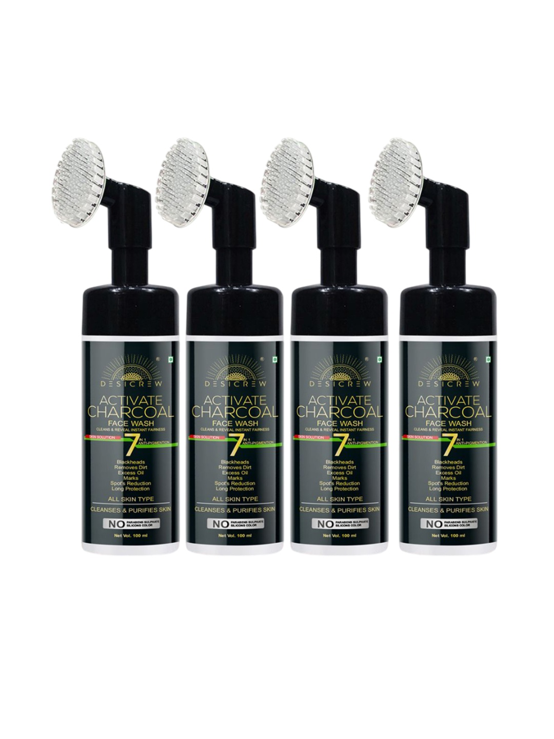 

Desi Crew Set Of 4 Activated Charcoal Face Wash 100 ml Each, Transparent