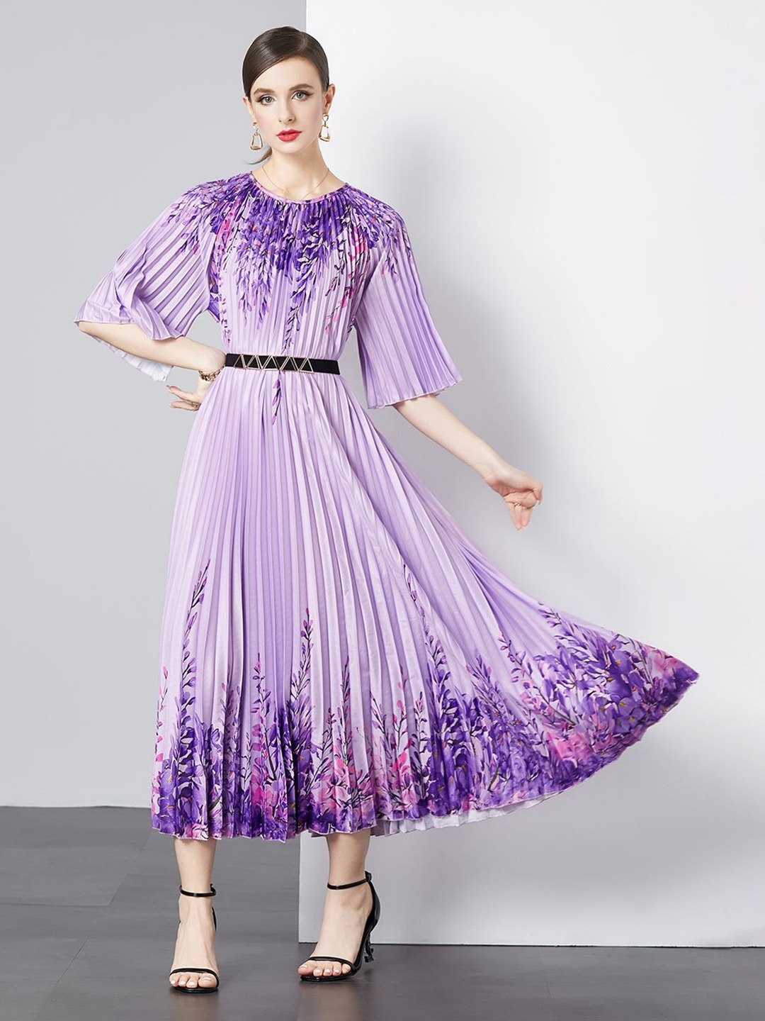 

JC Collection Floral Print Flared Sleeve Fit & Flare Maxi Dress, Purple