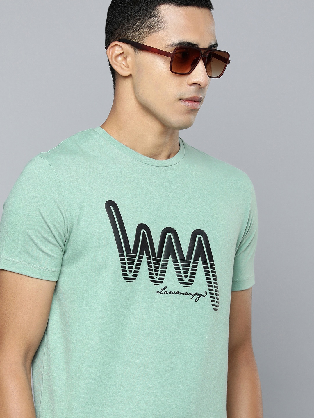 

Lawman pg3 Men Sea Green Brand Logo Printed Slim Fit T-shirt