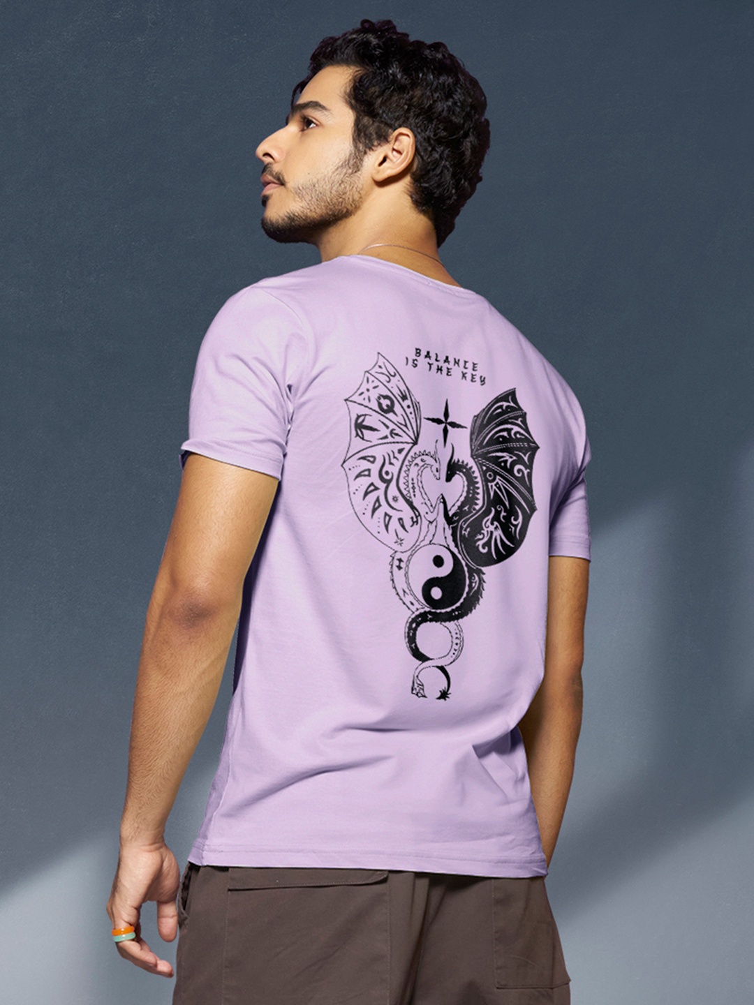 

Bewakoof Purple Graphic Printed Round Neck Cotton T-shirt