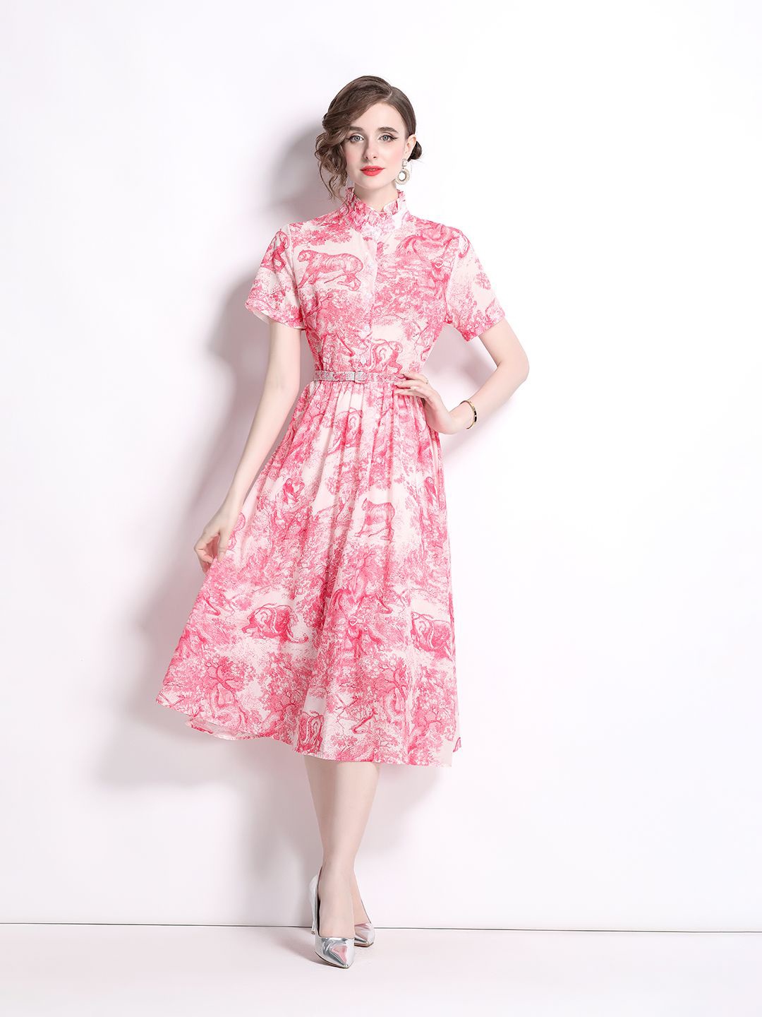 

JC Collection Women Printed Fit & Flare Midi Dress, Pink