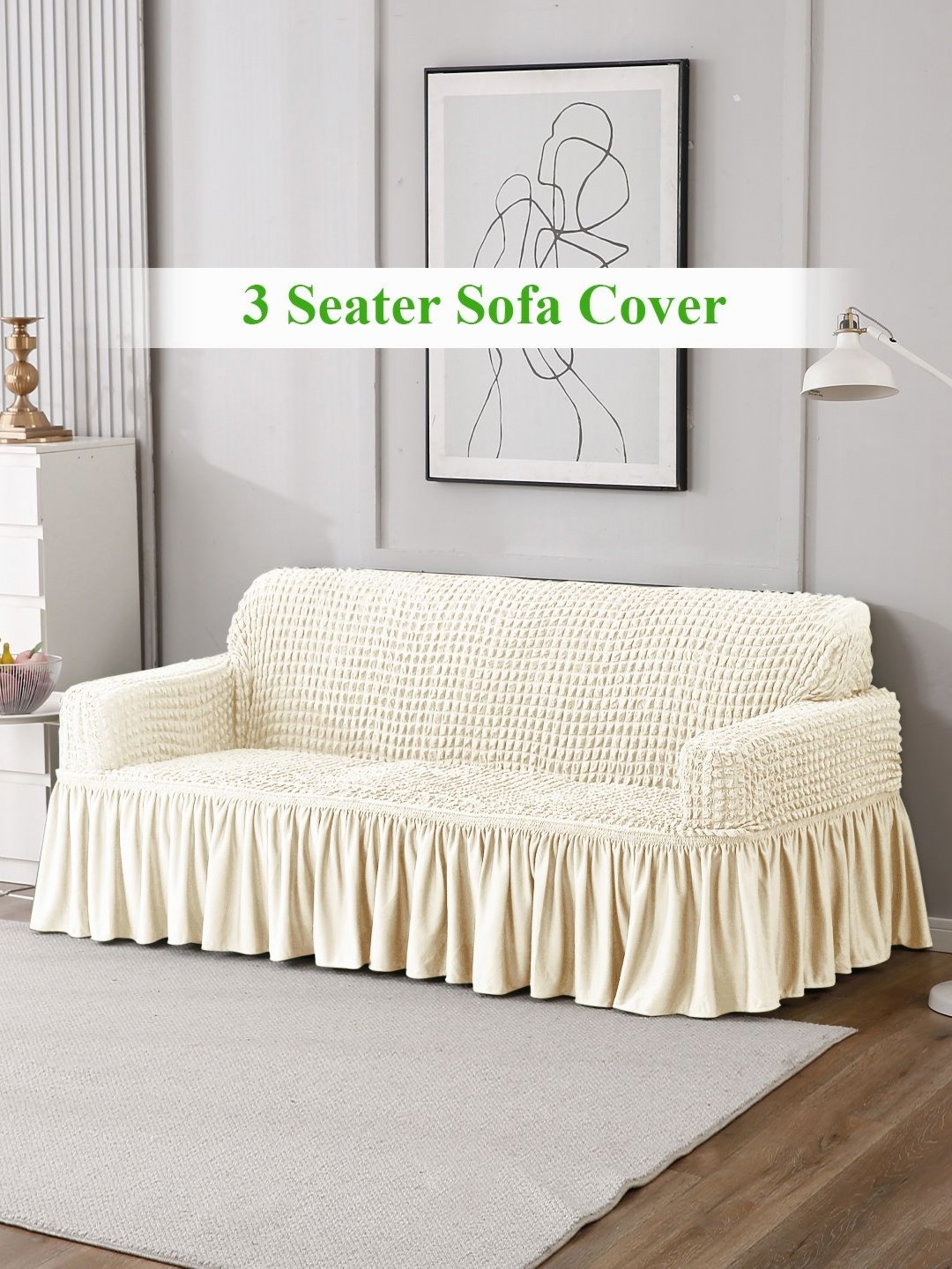 

HOKIPO Cream-Coloured Self Design 3-Seater Stretchable Sofa Cover With Arms