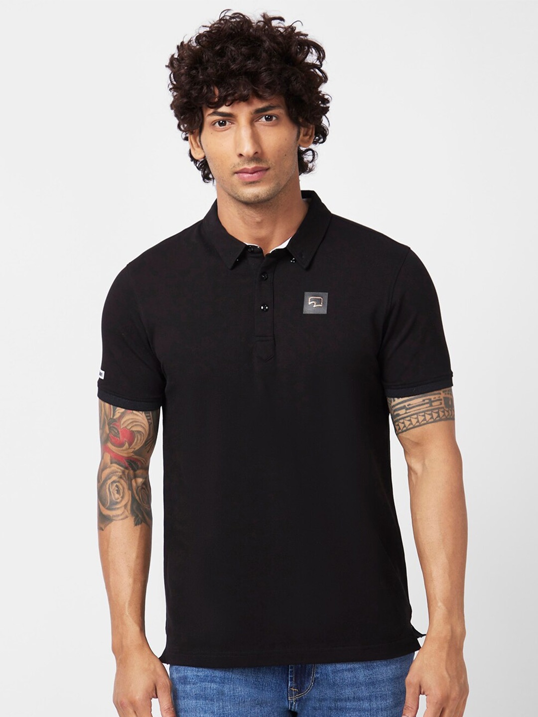 

SPYKAR Polo Collar Slim Fit Cotton T-Shirt, Black