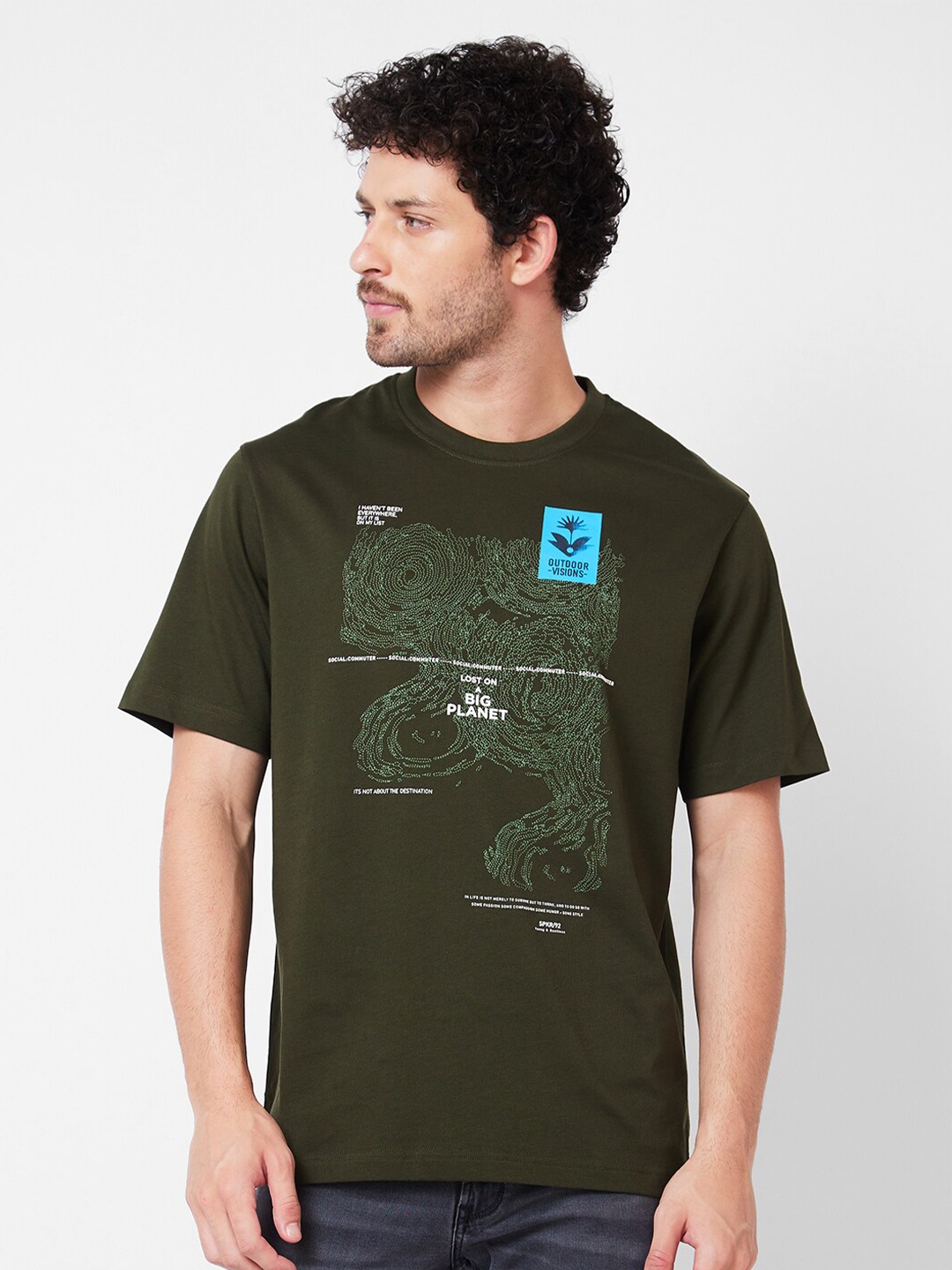 

SPYKAR Typography Printed Cotton T-shirt, Green