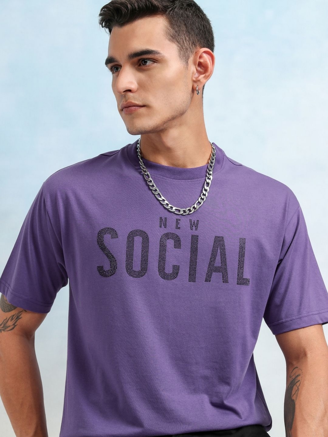 

HIGHLANDER Men Cotton Typography Printed Short Sleeves T-shirt, Purple