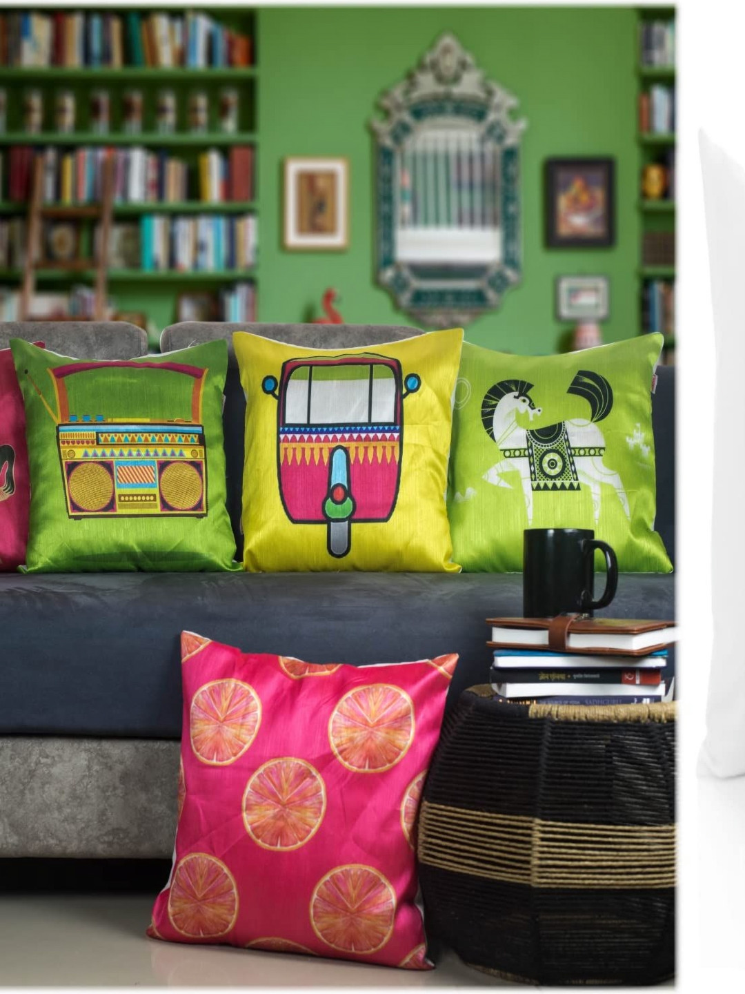 

Vendola Green & Pink 5 Pieces Quirky Printed Satin Square Cushion Covers