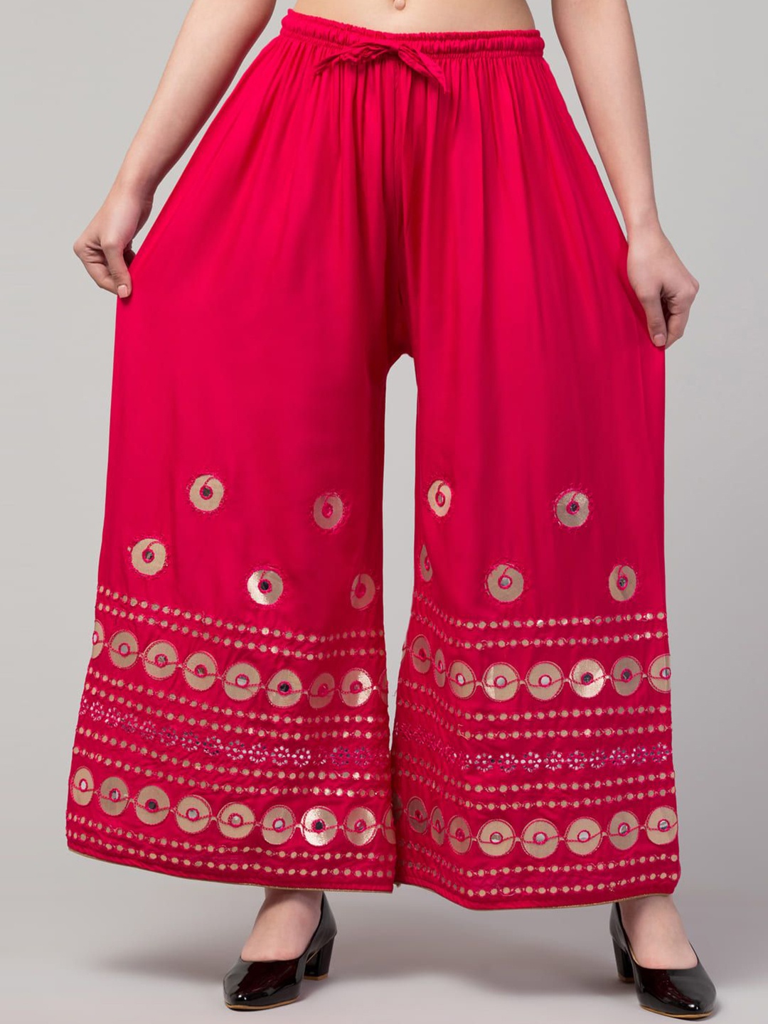 

FAMBEE Women Ethnic Motifs Embroidered Flared Ethnic Palazzos, Pink