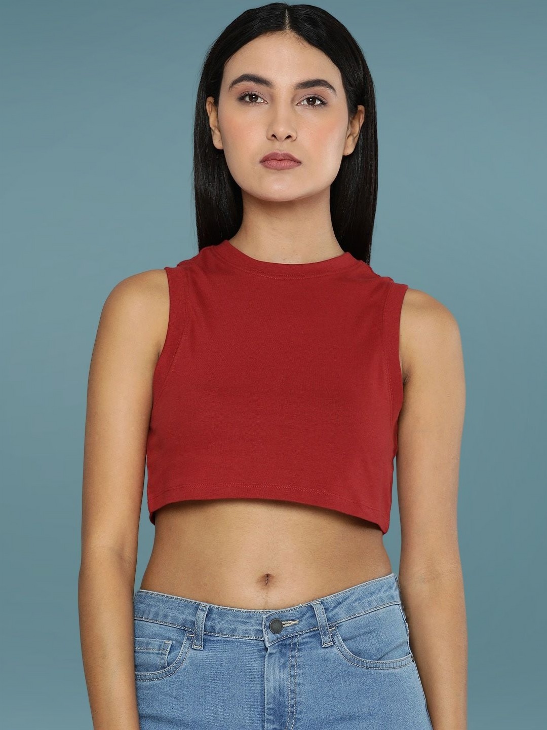 

DressBerry Women Slim Fit Cotton Crop T-shirt, Red