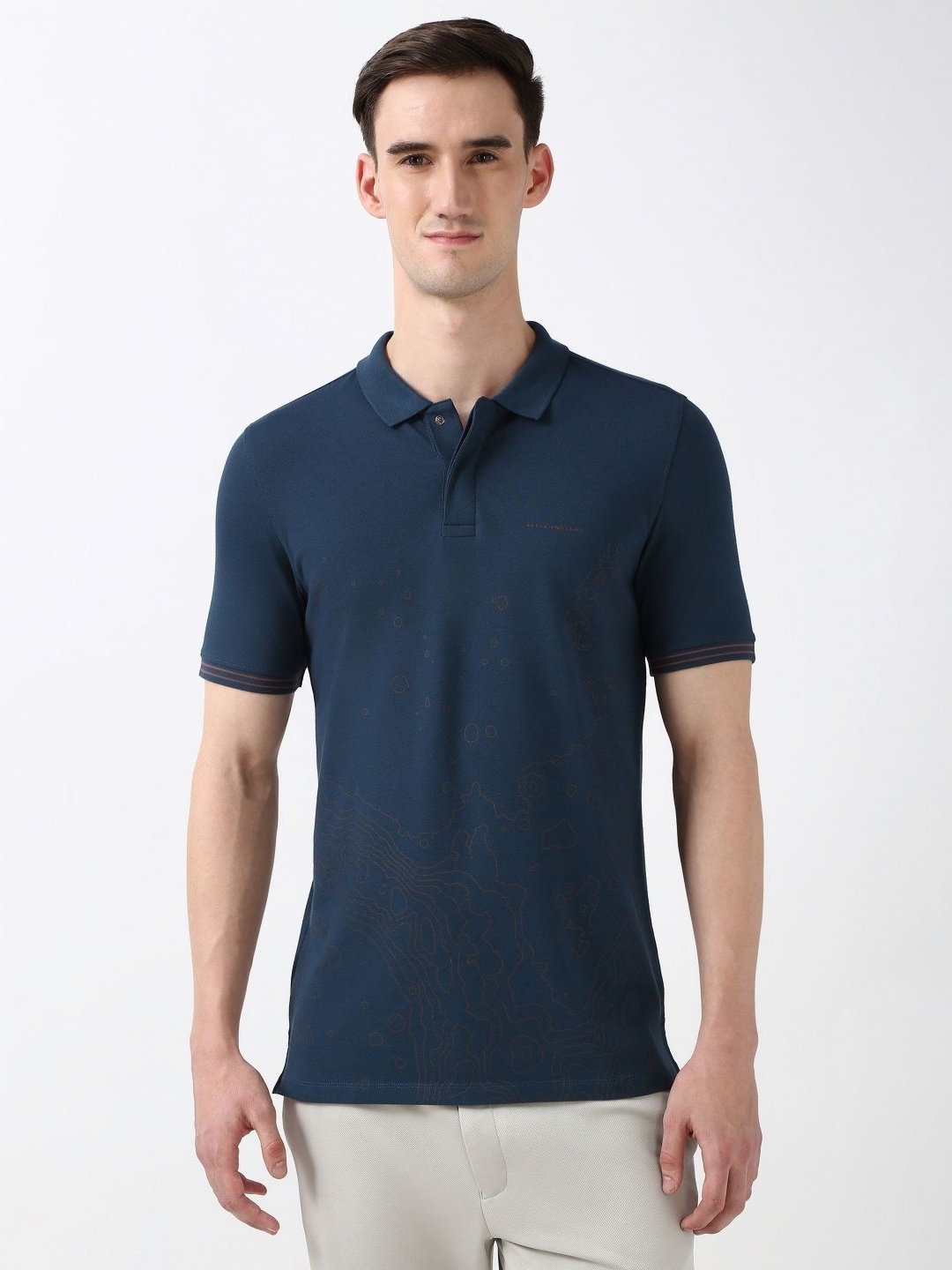 

Peter England Men Solid Polo Collar Cotton T-shirt, Navy blue