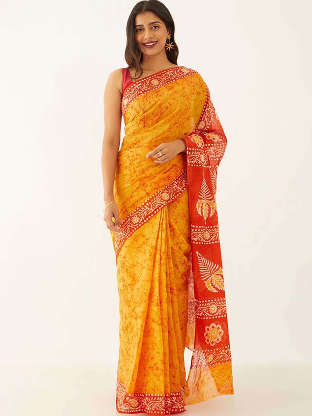 

Taneira Pure Cotton Block Print Saree, Yellow