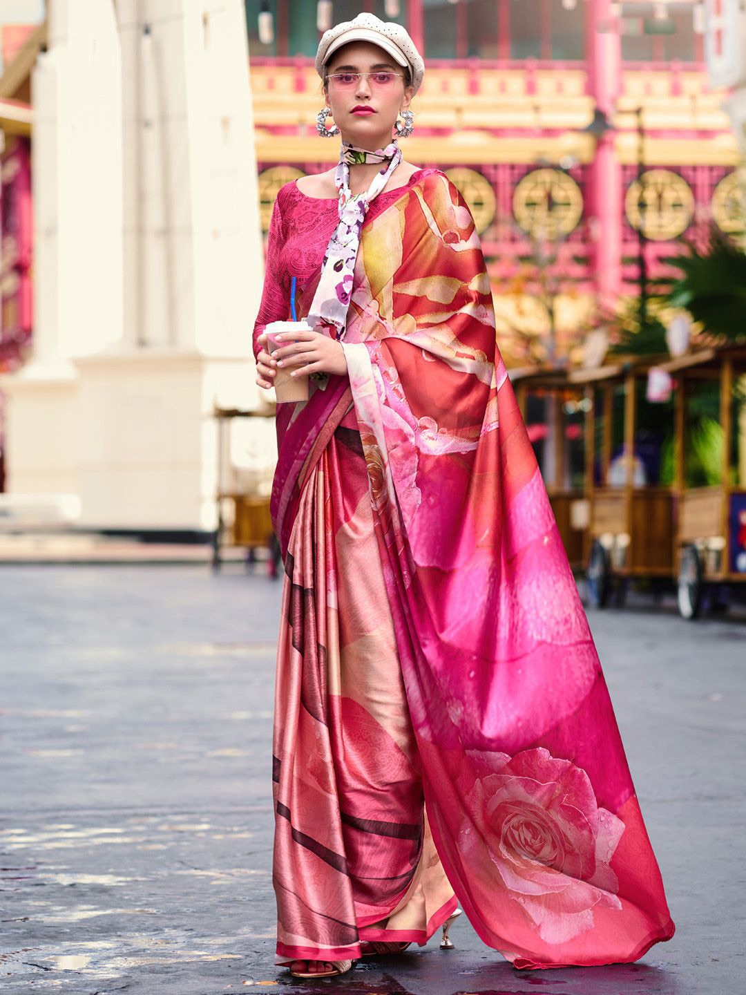 

Anouk Poly Crepe Saree, Pink