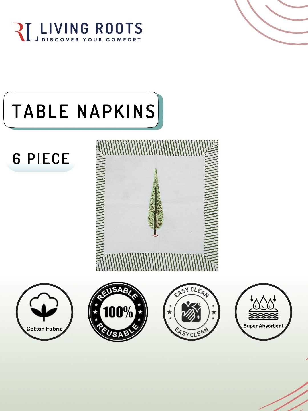 

LIVING ROOTS White & Green 6 Pieces Tropical Printed Cotton Table Napkins