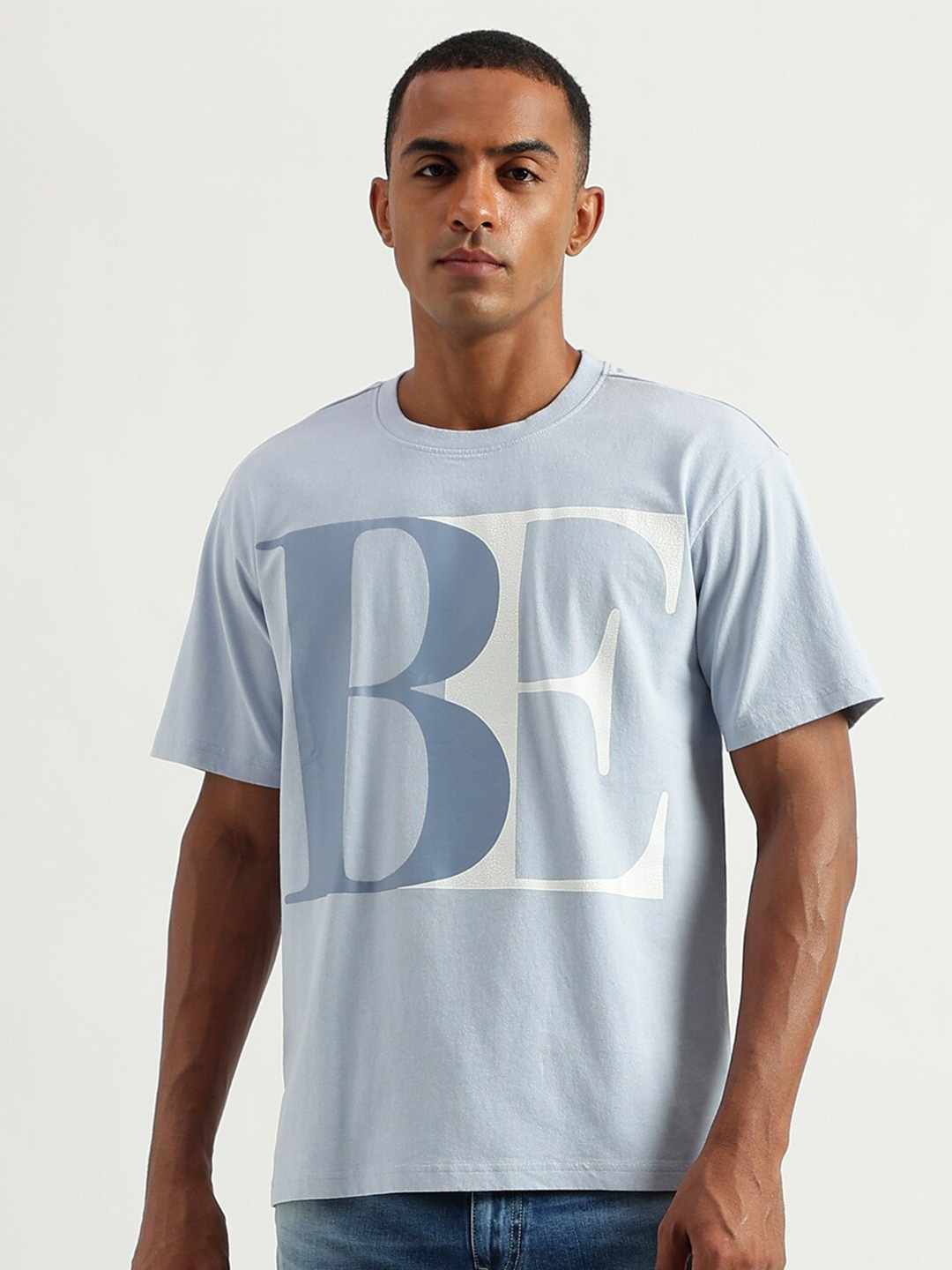 

United Colors of Benetton Typography Printed Boxy Fit Cotton Casual T-shirt, Blue