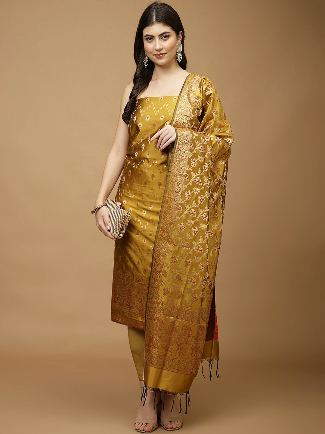 

Meena Bazaar Art Silk Unstitched Dress Material, Mustard