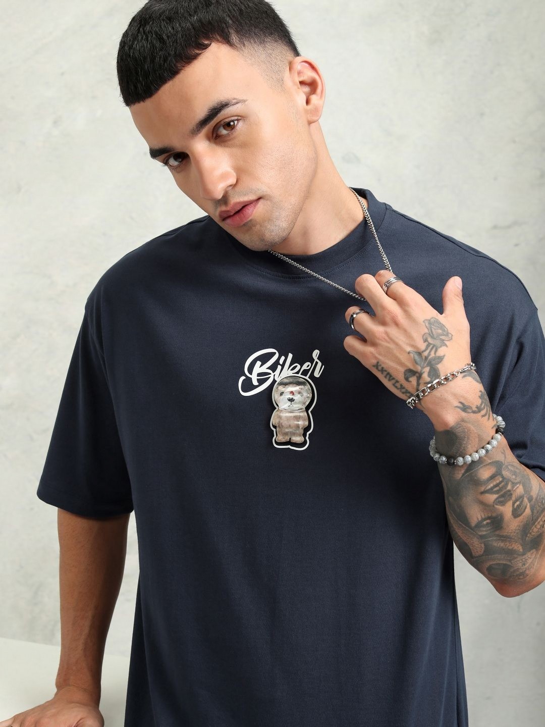 

HIGHLANDER Men Printed 3D Chassis T-shirt, Navy blue